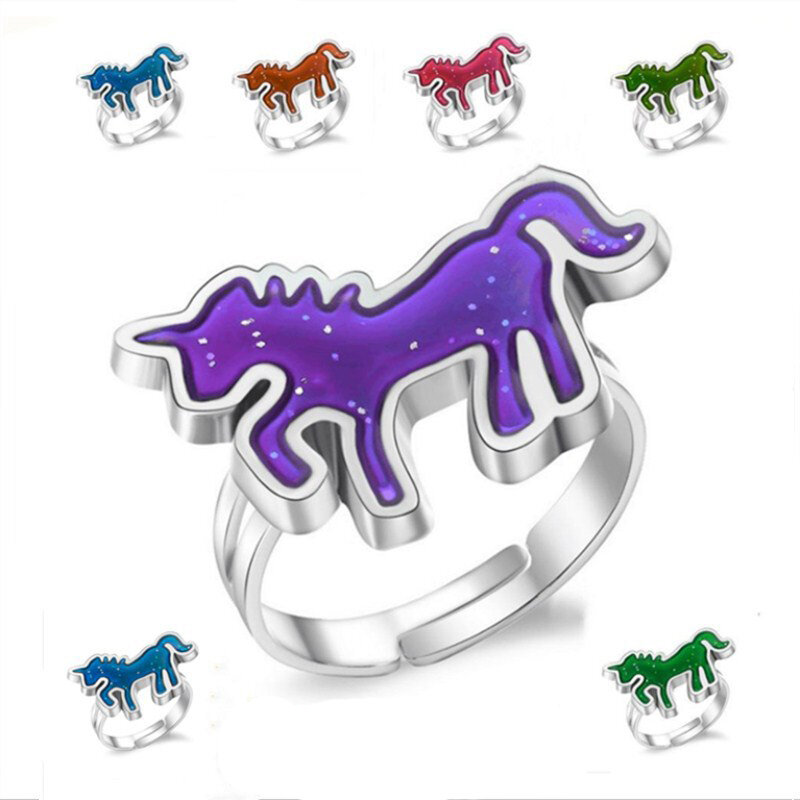 Unicorn Mood Ring Warna Perubahan Mood Cincin Adjustable Emosi Perasaan Berubah Suhu Perhiasan untuk Wanita Pria Kids Hadiah