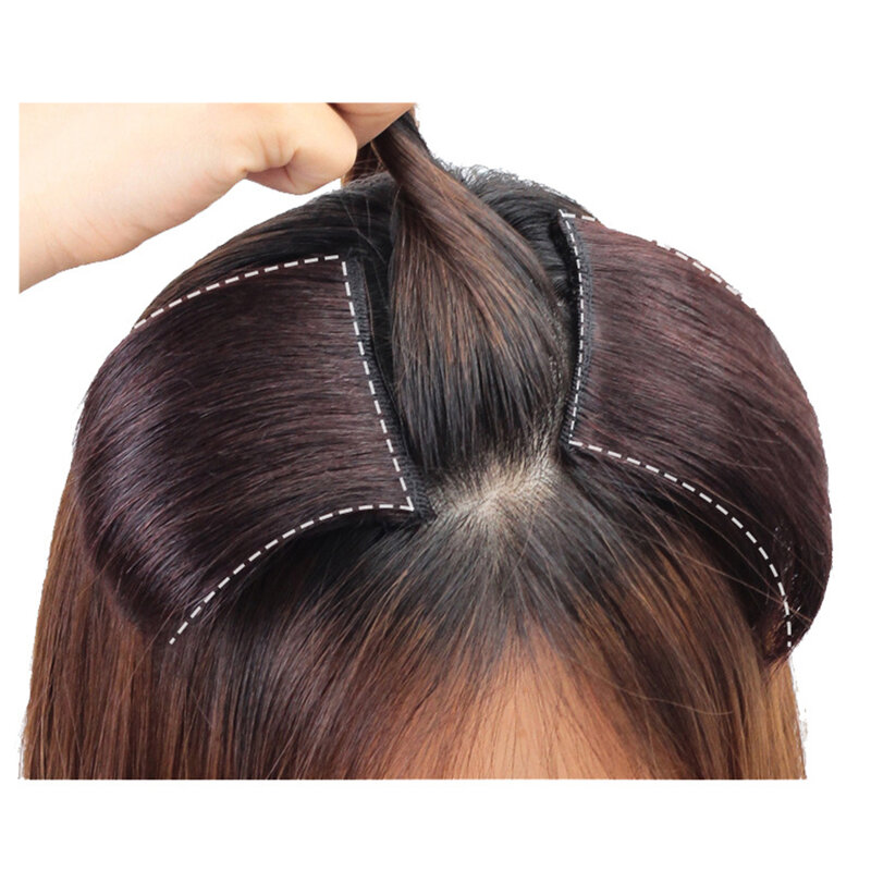 Korte Rechte Patch Haarstukken Onzichtbare Clip In Haar Pad Haar Stukken In Haarverlenging Pluizige Menselijk Haar Natuurlijke Haarstukken