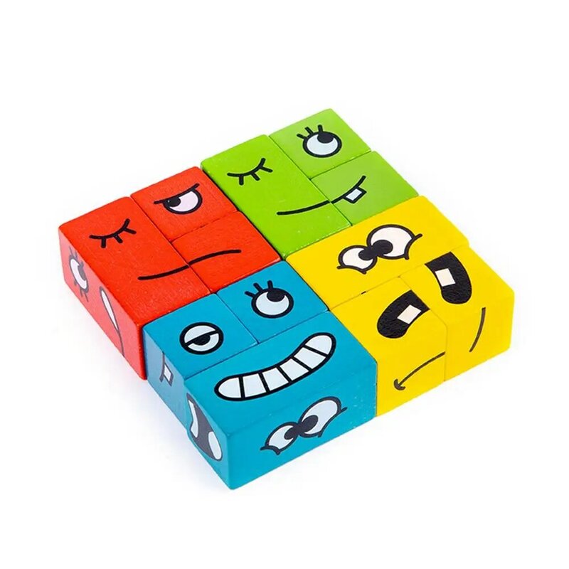 Jouet d'expressions en bois, Cube magique en bois, blocs de construction, jouets éducatifs Montessori pour enfants, amusant 64 cartes