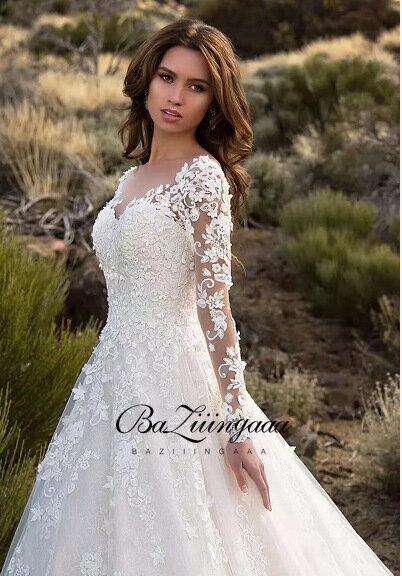 BAZIIINGAAA 2020 Neue Luxus Hochzeit Kleid spitze perlen plus größe hochzeit kleid nehmen tailor-made