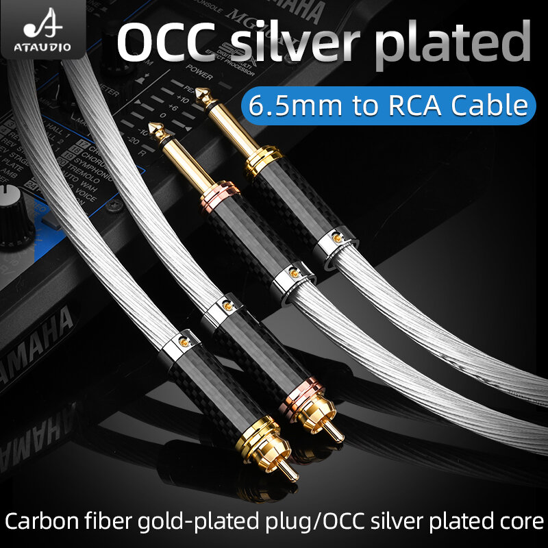 Cable Aduio Hifi de 6,5mm a RCA, alta gama, OCC, chapado en plata, Dual de 6,5 A 2RCA, con enchufes de fibra de carbono