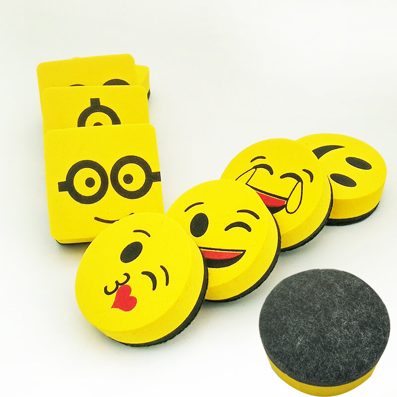 4 Uds. Borradores de pizarra amarilla con cara sonriente, borradores de pizarra magnéticos, limpiador de marcador de pizarra escolar seca, 6 estilos enviados al azar