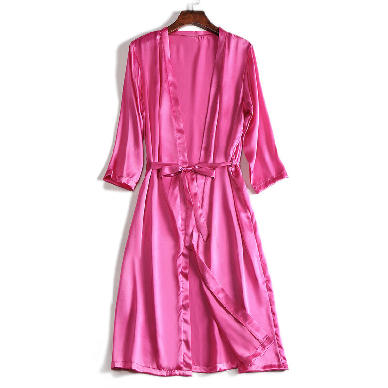 SuyaDream Jubah Wanita Sutra Alami 100% Jubah Sutra Satin Panjang Lutut Bersabuk Pakaian Tidur Sehat 2021 Pakaian Rumah Musim Semi Musim Gugur Kimono