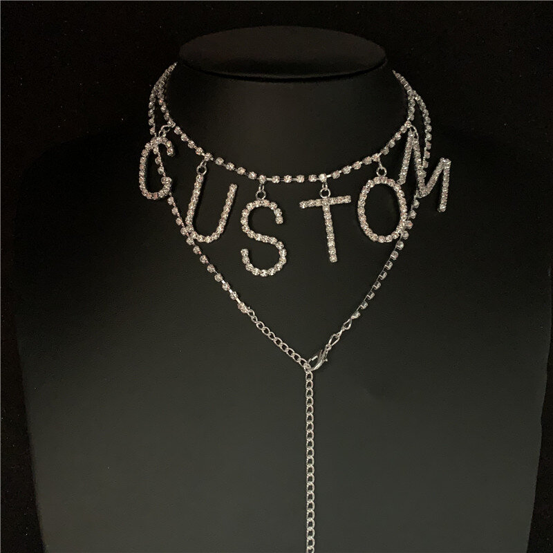 Cinturón de cadena de cintura con letras de diamantes de imitación para mujer y niña, cadena de vientre de cristal con palabras personalizadas, joyería corporal para fiesta, DIY, envío directo