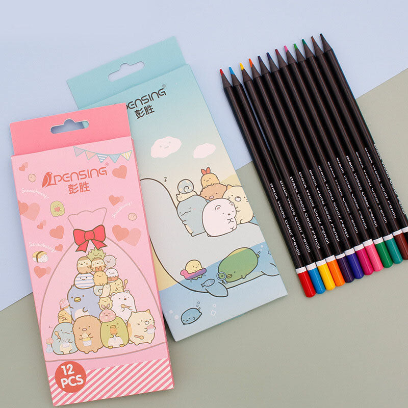 12 /24Pcs ดินสอสีชุด Kawaii Non-ไม้สีแปรง Sketch ดินสออุปกรณ์สำหรับโรงเรียนเด็กของขวัญสีดินสอ