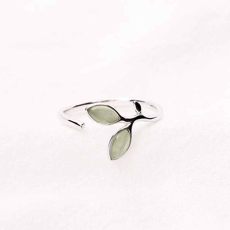 Hot Sale Korean Green Opal Leaf Leaves 925 Sterling Silver Open Rings for Women Girls Ladys Fashion Jewelry Gift YRI135