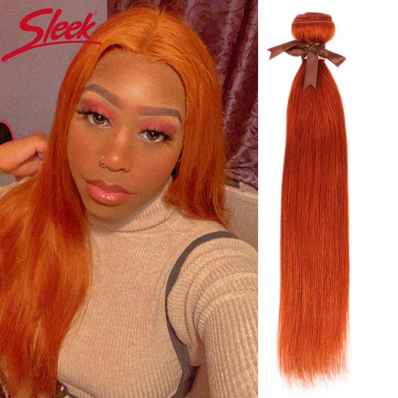 Sleek Straight Human Hair Bundles 28 Inch Ginger Orange Remy Brazilian Hair Extensions Blonde Colored Single Bundles Wholesale