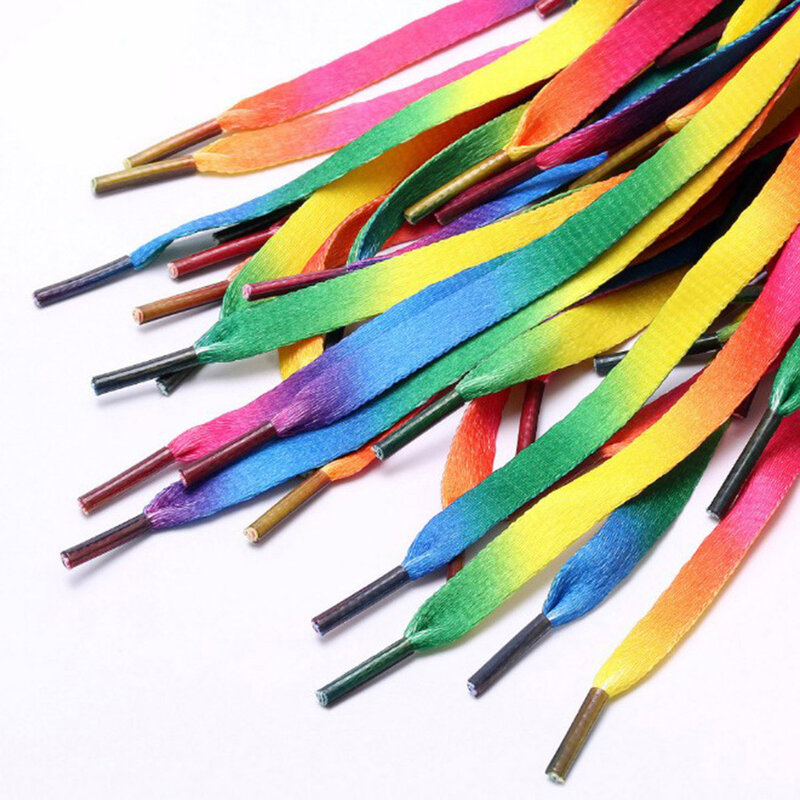 1 par colorido laços arco-íris gradiente impressão plana lona sapatos de renda casual cromática cor cadarços 80cm/100cm/120cm