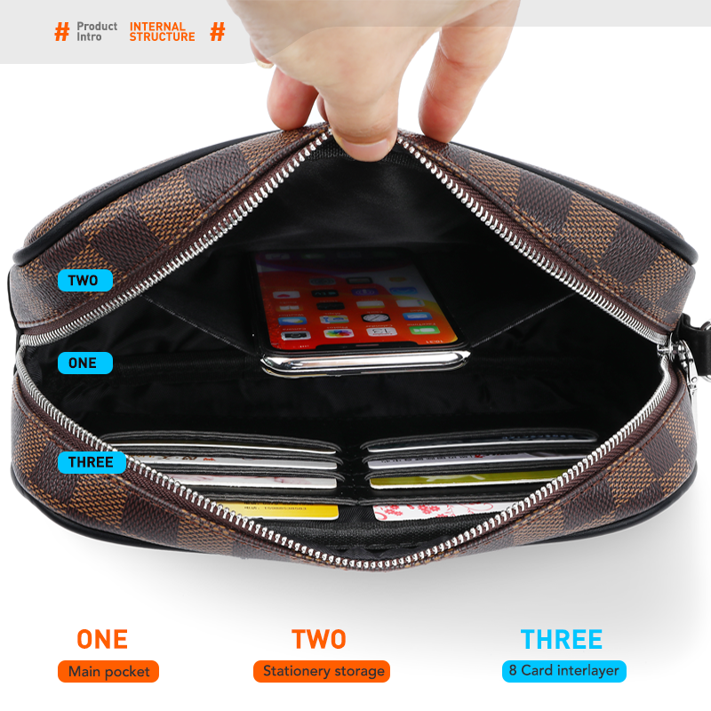 VICUNA POLO marka Design męski portfel kopertówka o dużej pojemności wzór w kratę kopertówka z kartą torebka Dropshipping