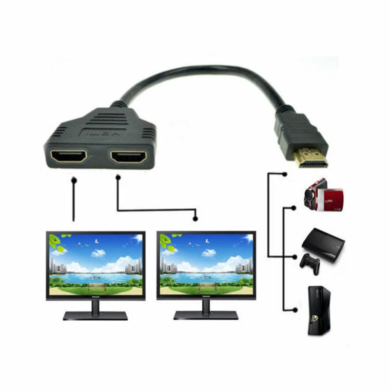 Puerto HDMI de 1080P macho a 2 hembra, convertidor de Cable divisor 1 en 2 salidas