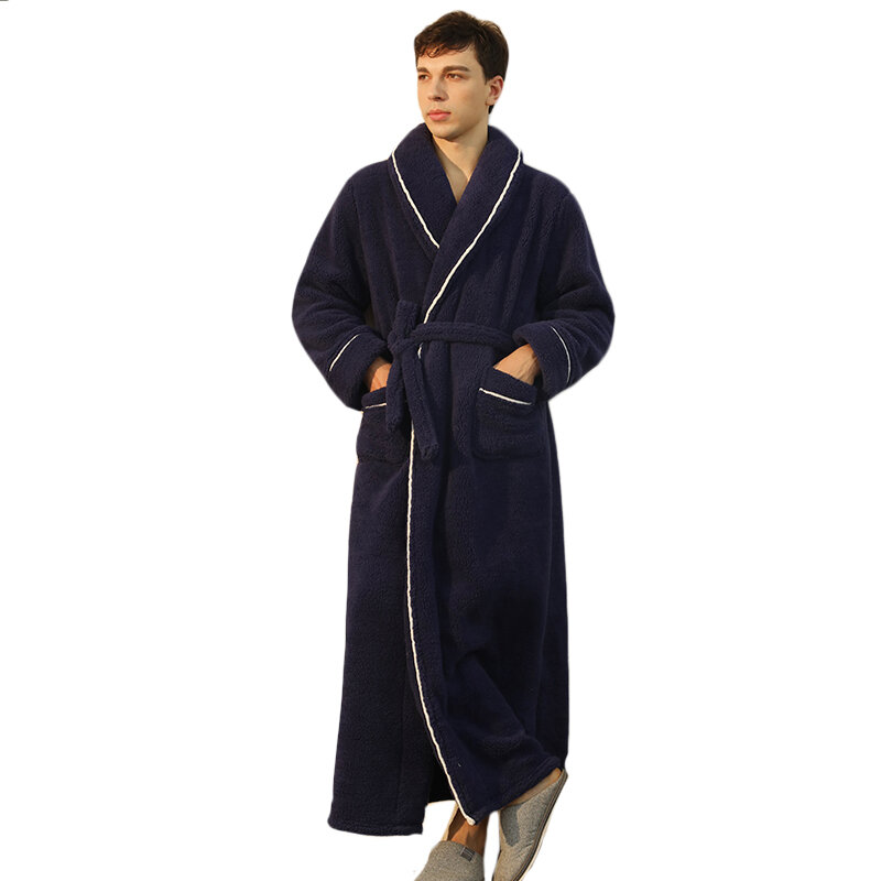 Men's Winter Warm Bathrobe Fluffy Fleece Robes Long Housecoat for Sleepwear Loungewear