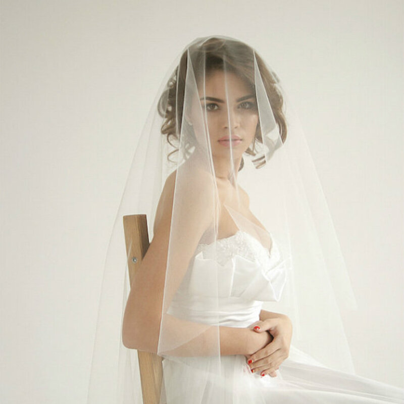 أنيقة الأبيض العاج حجاب الزفاف طبقات واحدة دون مشط قطع حافة لينة صافي طرحة زفاف اكسسوارات الزفاف Veu de Noiva