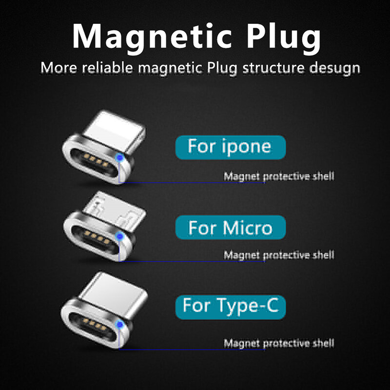 Magnetic Charger สาย USB Micro Plug รอบแม่เหล็กปลั๊ก Fast ชาร์จสายไฟแม่เหล็ก USB Type C ปลั๊กฟรี