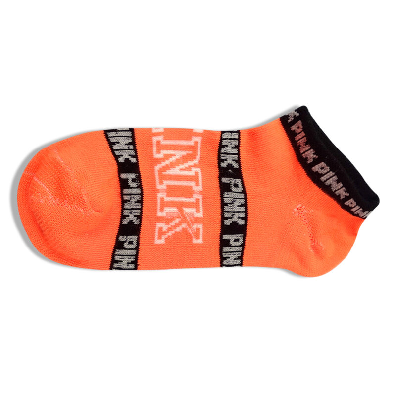 Coloridos calcetines de color rosa feliz, calcetines de neón azul, amarillo, gris y verde, naranja, calcetines cortos con letras de fútbol con logotipo de letras originales