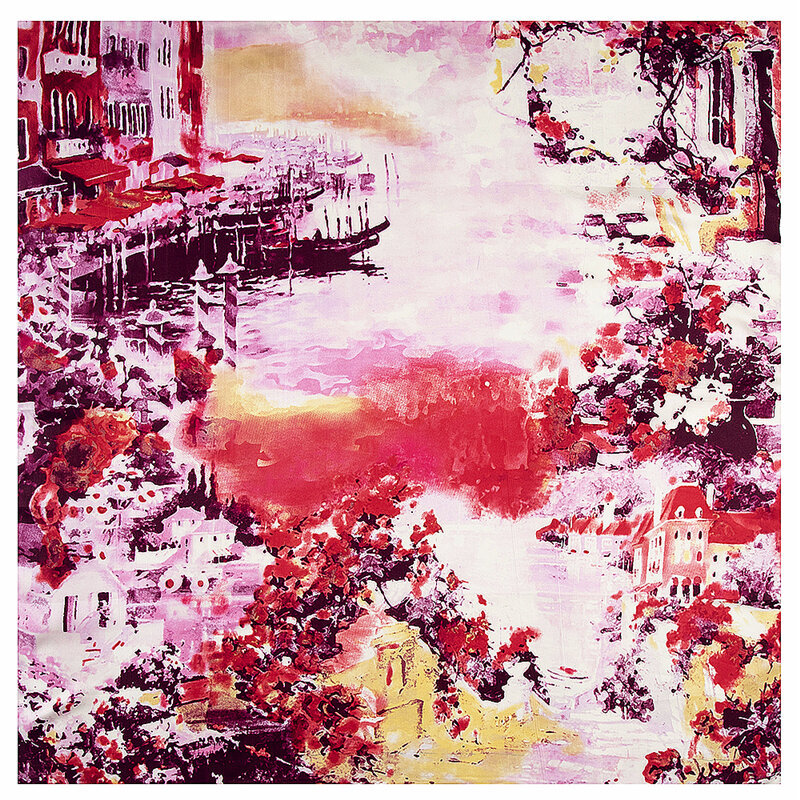 Classic New Oil Painting House Water Village Ship Ladies BrandTwill Silk Square Scarf Women Kerchief Scarves For Ladies Shawl