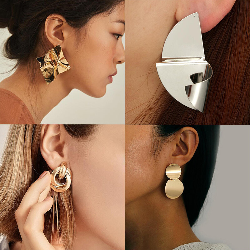 Gold Farbe Metall Tropfen Ohrringe Unregelmäßigen Hohl Herz Anhänger Ohrringe Verdrehte Geometrische Persönlichkeit Ohrringe für Frauen