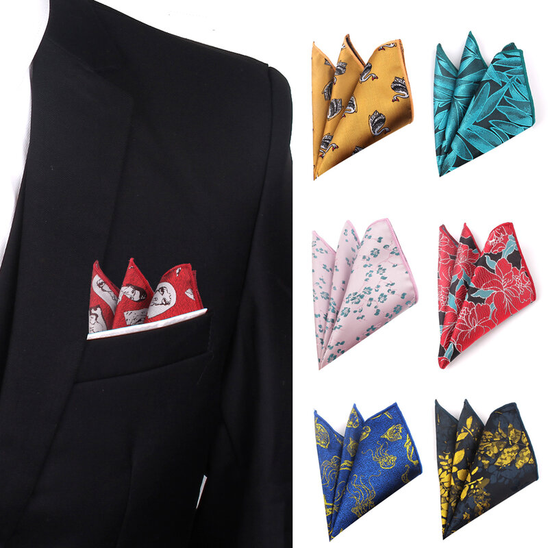 Men Handkerchief Polyester Woven Cartoon Pattern Hanky Casual Pocket Square For Men Chest Towel For Business Wedding Hankies