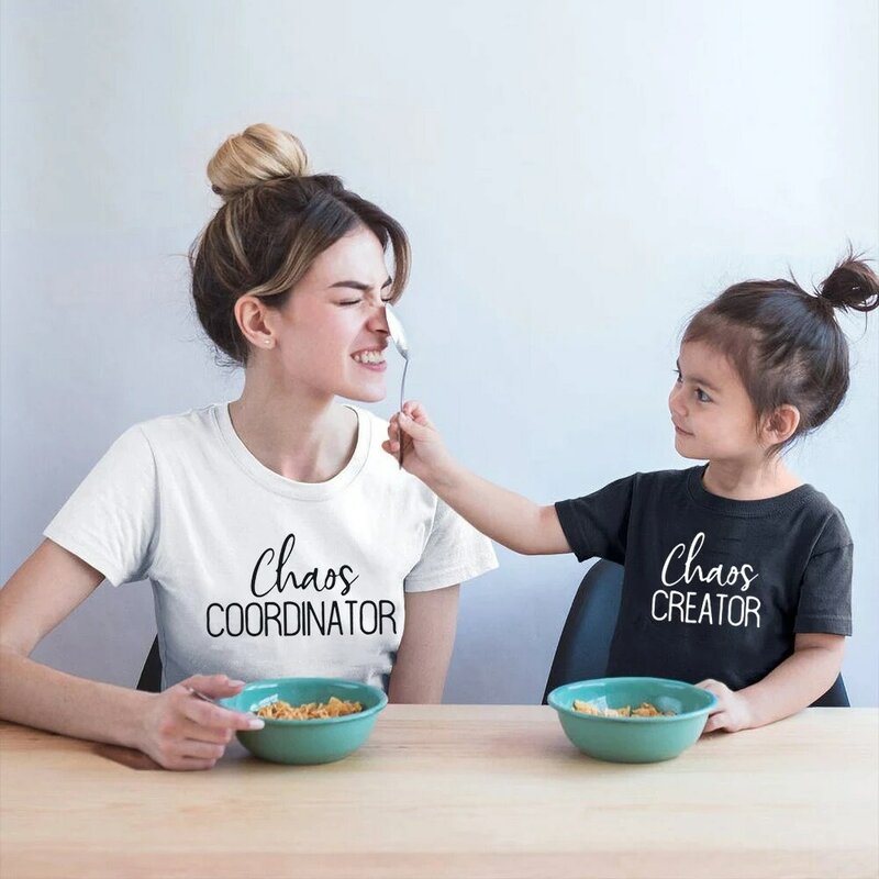 Funny chaos creator 레터 프린트 코튼 티셔츠 여아용 어린이 유아 아기 소녀 소년 캐주얼 티셔츠 그래픽 티셔츠 여름 탑스