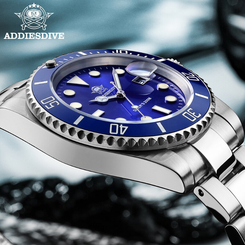 Addiesdive-Relógio de quartzo de luxo masculino, relógios mergulhador 200m, moldura cerâmica de 41mm, calendário, relógios luminosos para homens, novo