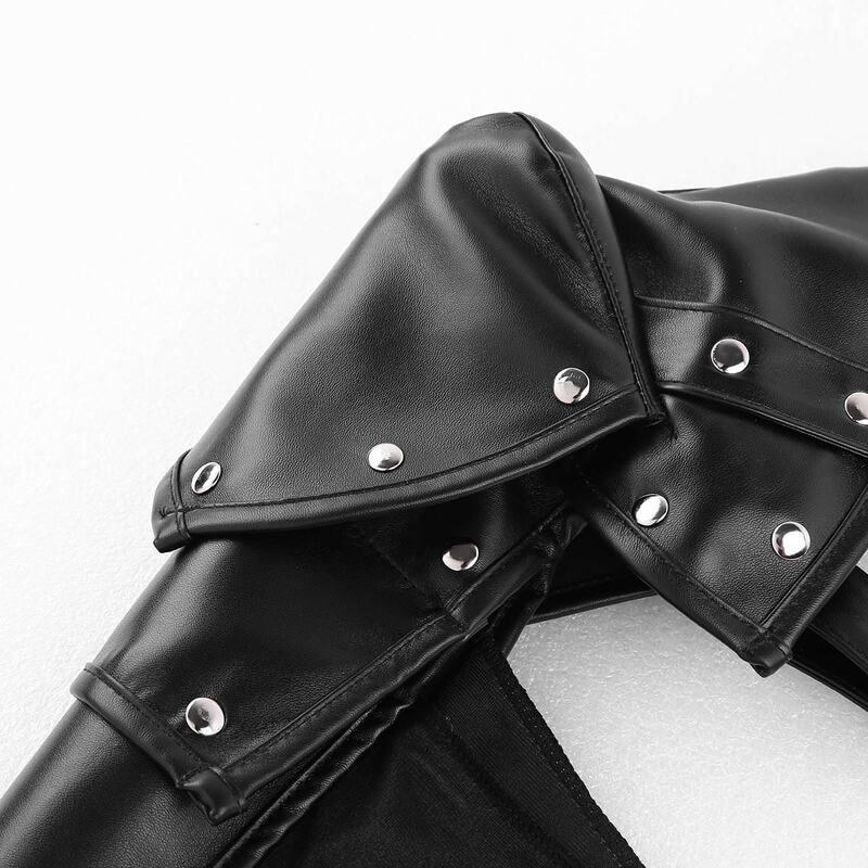 Aksesori Kostum Cosplay Penghangat Lengan Bahu Berpaku Logam Dapat Disesuaikan Set Tali Lengan Pelindung Bahu Tunggal PU Gothic Steampunk