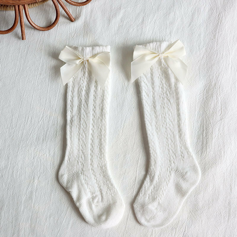 Meias de algodão macio com arco para menina, meias longas até o joelho para crianças de 0-5years, verão novo