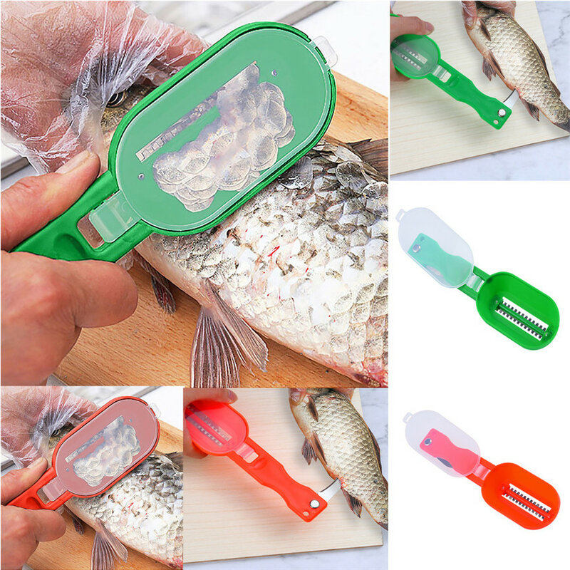 Prático peixe escala removedor de plástico descalcificador raspador limpeza cozinha frutas vegetais descascador útil acessórios faca dobrável