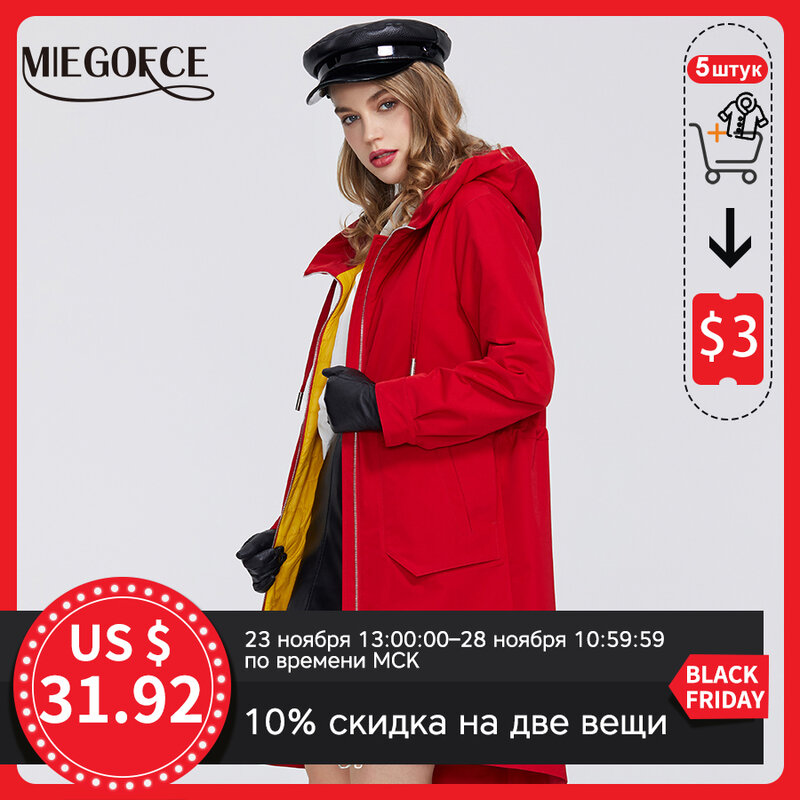 MIEGOFCE 2020 새로운 봄 Windproof 디자이너 여성 트렌치 따뜻한 코 튼 코트 봄 스포츠 용 재킷 세련 된 칼라와 함께