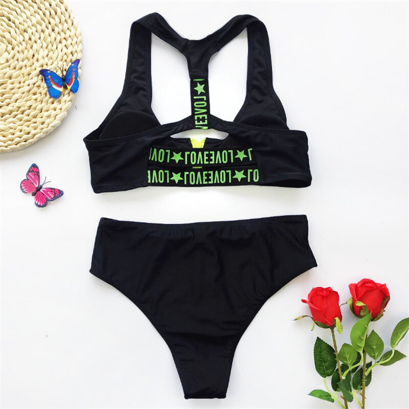 Gnim cintura alta com zíper biquini mulheres de banho 2020 push up sólido maiô brasileiro duas peças de verão beachwear