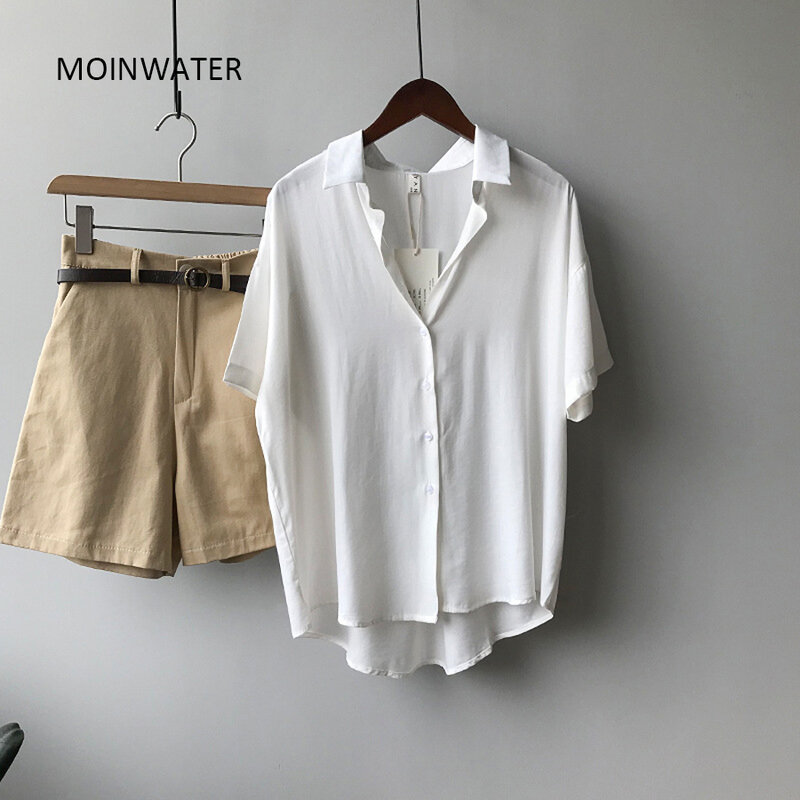 MOINWATER donna nuove camicie a maniche corte Lady Fashion camicetta bianca camicia da ufficio femminile top estivi per donna MST2009