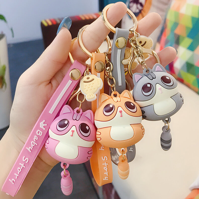 Ins Cute Cat Kawaii Keychain Female Creative Car Key Pendant Couple Lovers Backpack Phone Lanyard Girl Gift Toy Doll Accessories