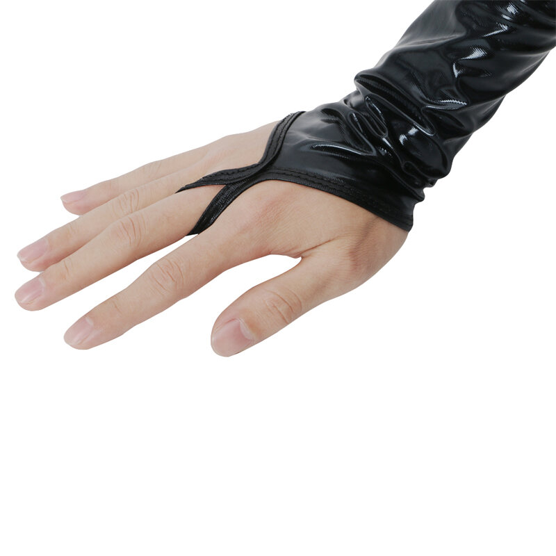 Guantes largos y sexys de cuero sintético, mangas para brazos, color negro, metalizado, novedad