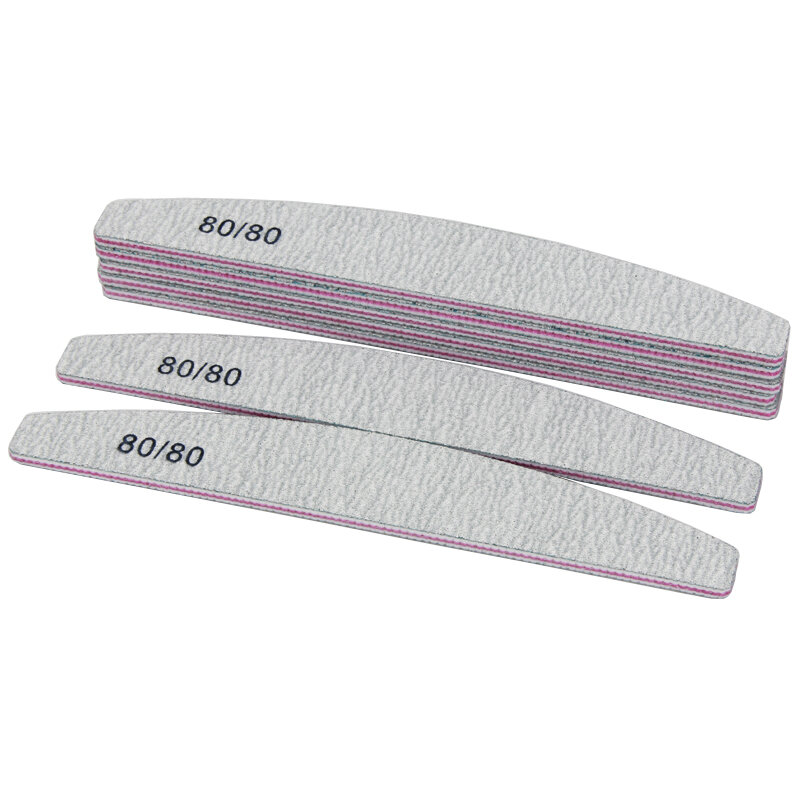 10Pcs/Lot Gray Nail File Buffer 80/80 Grit Sandpaper UV Gel Polishing For Sanding Manicure Salon Tools Accessories Half Moon