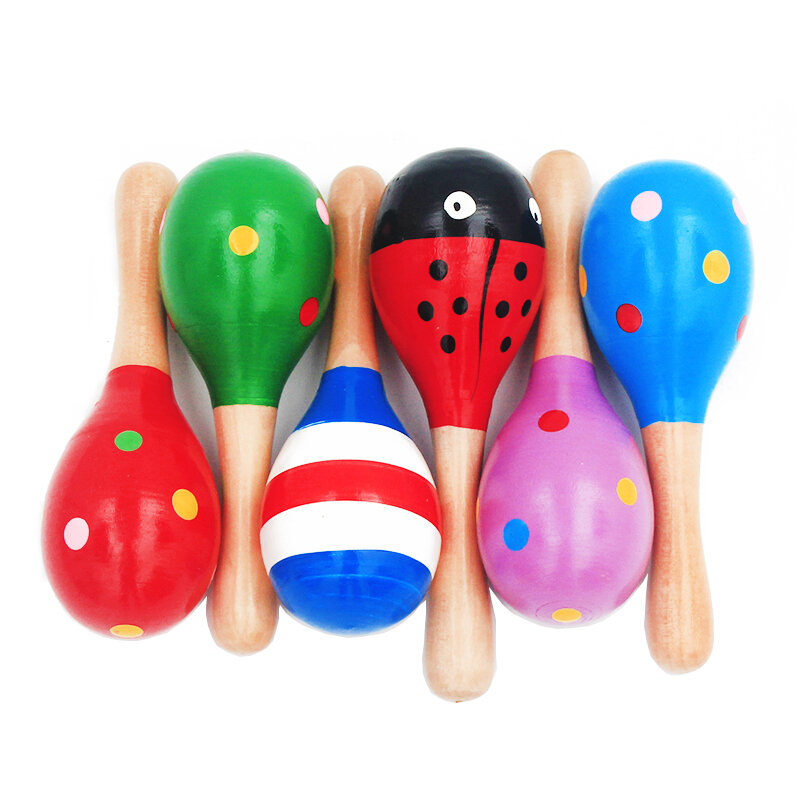 1 pz 12x4cm Infant & Toddlers Wood Sand Hammer legno Maraca sonagli Sand Hammer bambini Musical Party Favor bambino Baby Shaker Toy