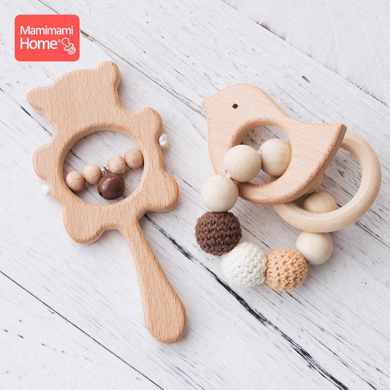 1 ensemble de jouets pour bébé musique hochet en bois perlé bracelet Crochet en bois rongeur jouets à mâcher Montessori Gym bébé produits de dentition cadeaux nouveau-nés