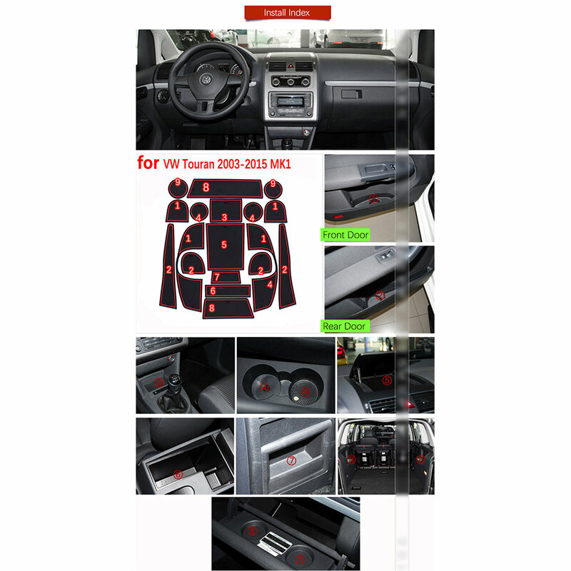 ل VW Volkswagen Touran MK1 2003 ~ 2015 المطاط المضادة للانزلاق حصيرة الباب الأخدود مسند للكوب فتحة بوابة كوستر اكسسوارات السيارات 2004 2005 2006