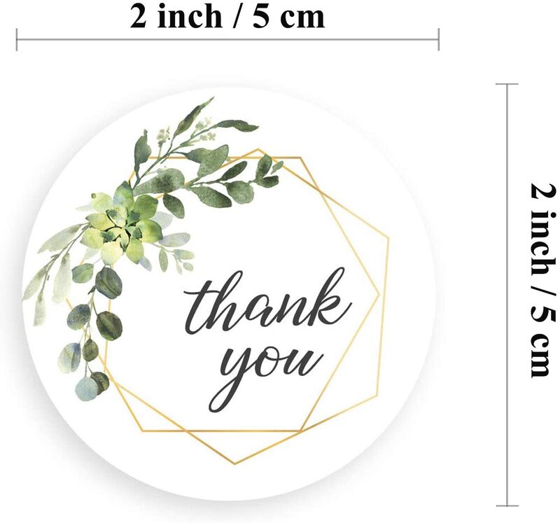 2 Inch Greenery Frames Dank U Stickers Roll Groene Ronde Boho Labels Voor Bruiloft Eten Verpakking 500Pcs