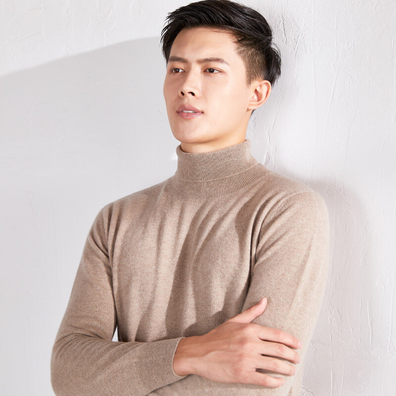 Jerseys de cuello alto para hombre, suéteres tejidos de lana de manga larga, gran oferta, 100%, invierno, 2020