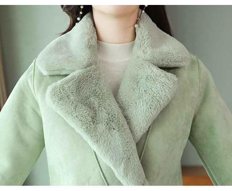 Casacos de inverno feminino camurça casaco longo imitação de lã de cordeiro casacos feminino double-breasted roupas de algodão quente engrossar 1872