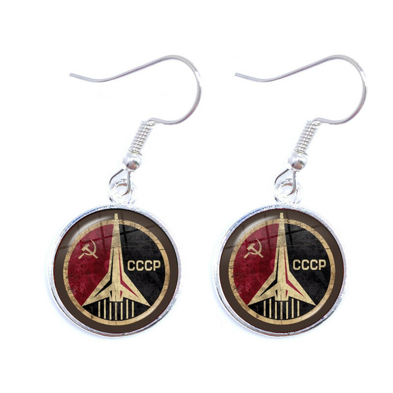 Soviet USSR Stalin Lenin Drop Earrings Classic Red Star Hammer Sickle Communism Emblem CCCP Glass Cabochon Ear Jewelry For Women