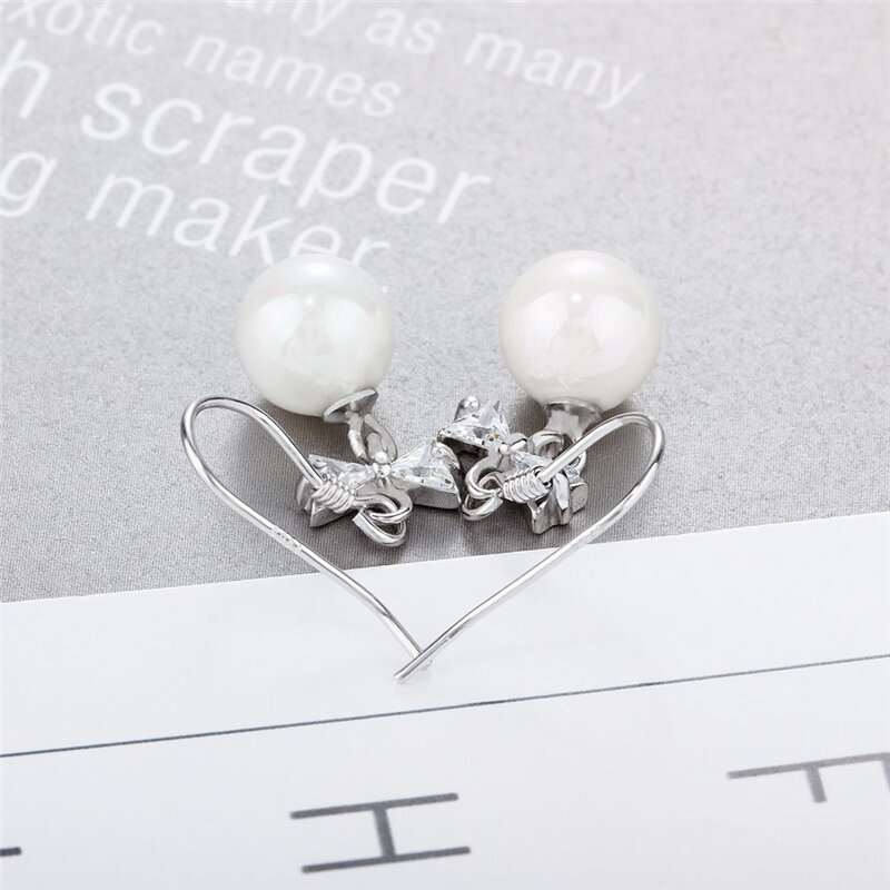XINSOM Elegante 925 Sterling Silber Ohrringe Für Frauen Romantische Zirkon Bowknot Perle Baumeln Ohrringe Feine Schmuck Geschenk 20MARE10