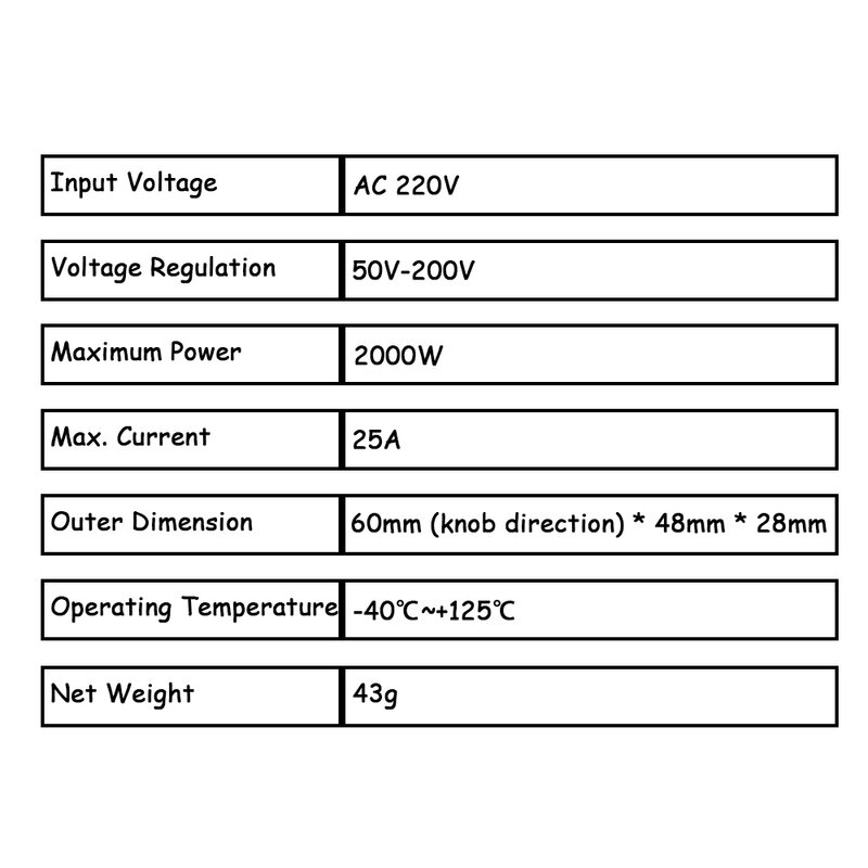 Regulador Eletrônico De Tensão Do Tiristor De Alta Potência, Velocidade De Escurecimento, Regulação De Temperatura, CA 220V, 2000W