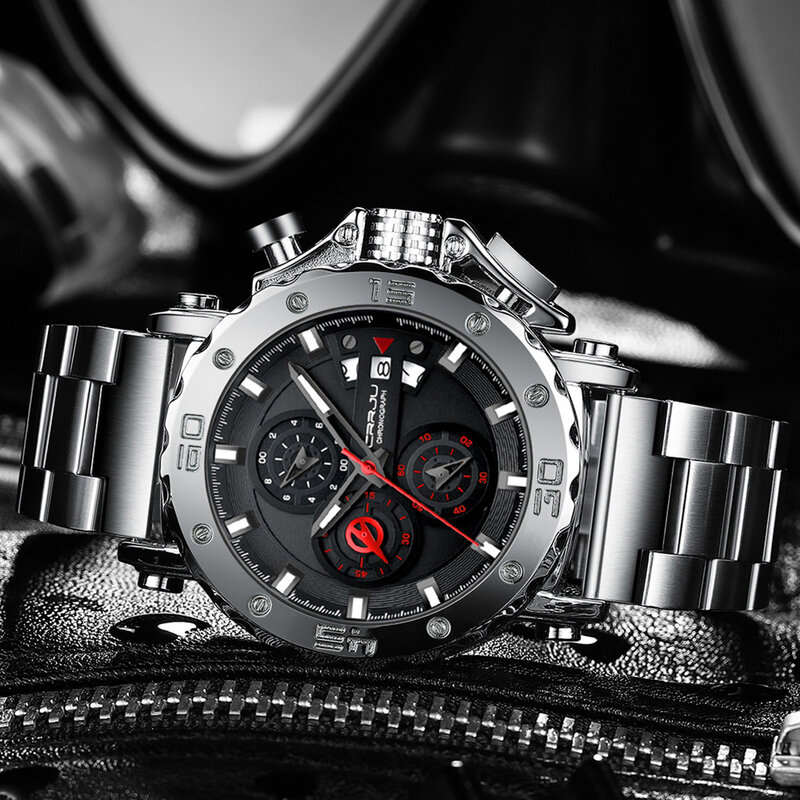 CRRJU Top Brand Watch Men Stainless Steel Business Date Clock Waterproof Luminous Watches Mens Luxury Sport Quartz Wrist Watch