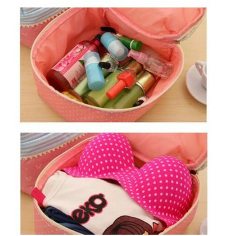 Women Large Capacity Portable Cosmetic Bag New Arrival Makeup Bag Dot Handbag Canvas Bag Underwear Bra Sock storage Travel Bag