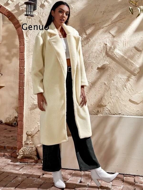 Mantel Bulu Musim Dingin Jaket Bulu Imitasi Wanita Panjang Jaket Bulu Palsu Tebal Hangat Jaket Berbulu Mantel 4XL