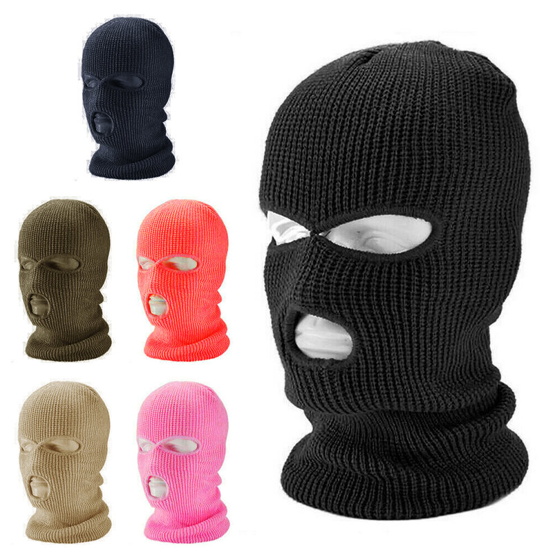 Nowa pełna maska do osłony twarzy trzy 3 otwory kominiarka z dzianiny kapelusz Tactical CS zima narciarska maska rowerowa czapka typu Beanie szalik ciepłe maski na twarz