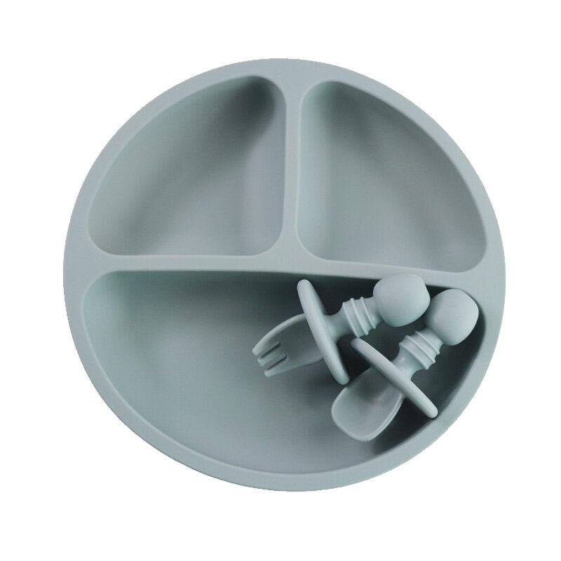 3 unid/set Placa de silicona tenedor vajilla, cuchara para bebé conjunto de grado de alimentos BPA libre de los niños Juego de alimentación