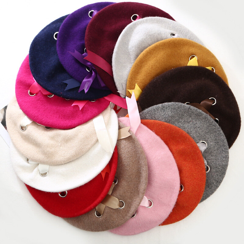 Wool Women Winter berets Luxury Velvet Lace-up Vintage Cashmere Female Warm Vogue beret Hats Girls Flat cap beret for women