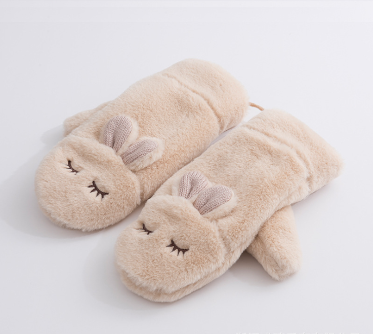 Winter new women's knitting bag baby cute rabbit hanging neck Korean Plush warm gloves