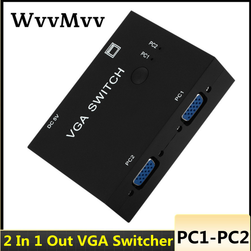 Conmutador de salida HD 2 en 1, caja de interruptor VGA de 2 puertos para consolas, decodificadores, 2 anfitriones, compartir 1 PANTALLA, proyector, ordenador portátil