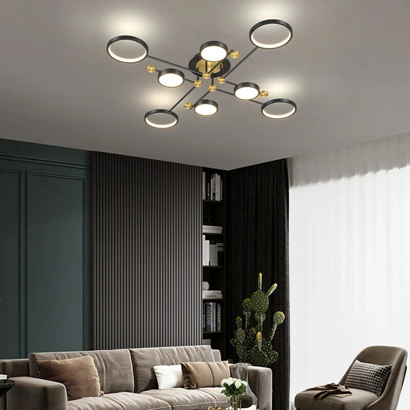 Lámpara de araña LED moderna para sala de estar y dormitorio, marco dorado de aluminio, Lustres luminosos de fijación interior, envío directo